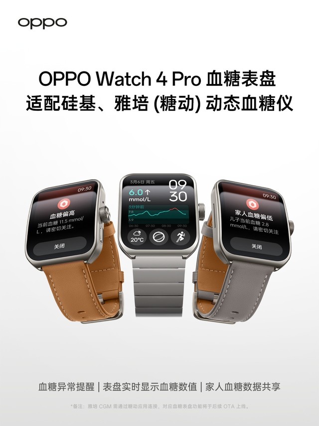 OPPO Watch 4 Pro血糖表盘支持雅培（糖动），血糖监测功能再获升级